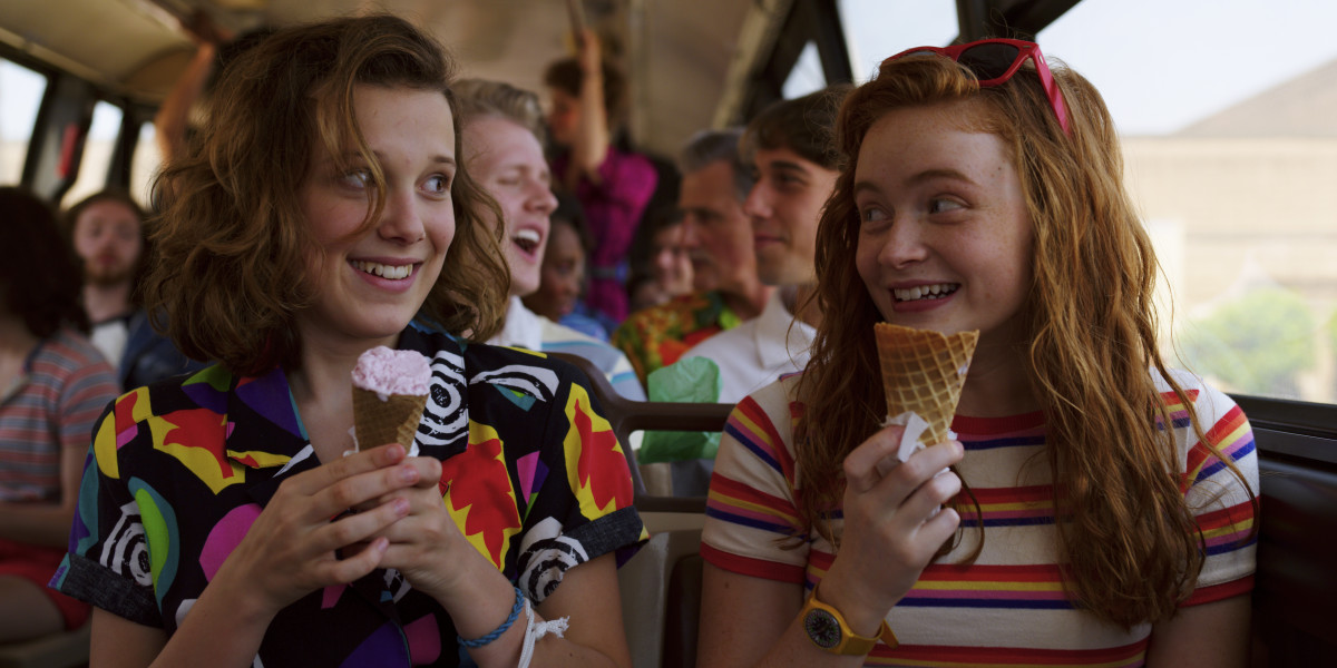 Eleven (Millie Bobby Brown) and Max (Sadie Sink) take a me-day at the mall. Photo: Courtesy of Netflix