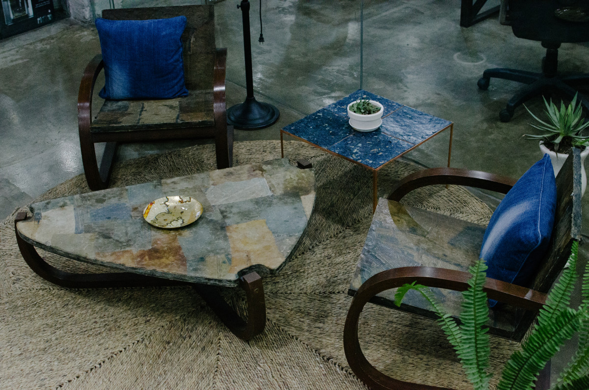 All the furniture pictured was made using tiles created from old denim and textile waste. Photo: Whitney Bauck/Fashionista