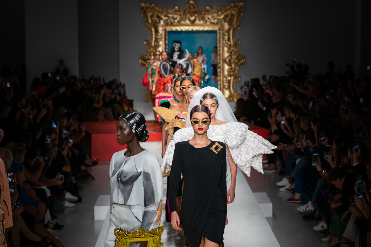 Looks from the Moschino Spring 2020 collection. Photo: Imaxtree 