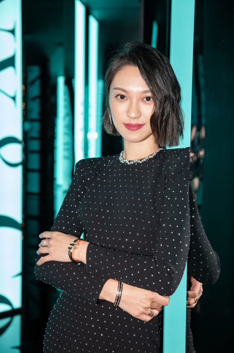 Fan in Alessandra Rich at the Tiffany & Co. 'Vision & Virtuosity' opening party in Shanghai. Photo: Courtesy of TBKT Studio 
