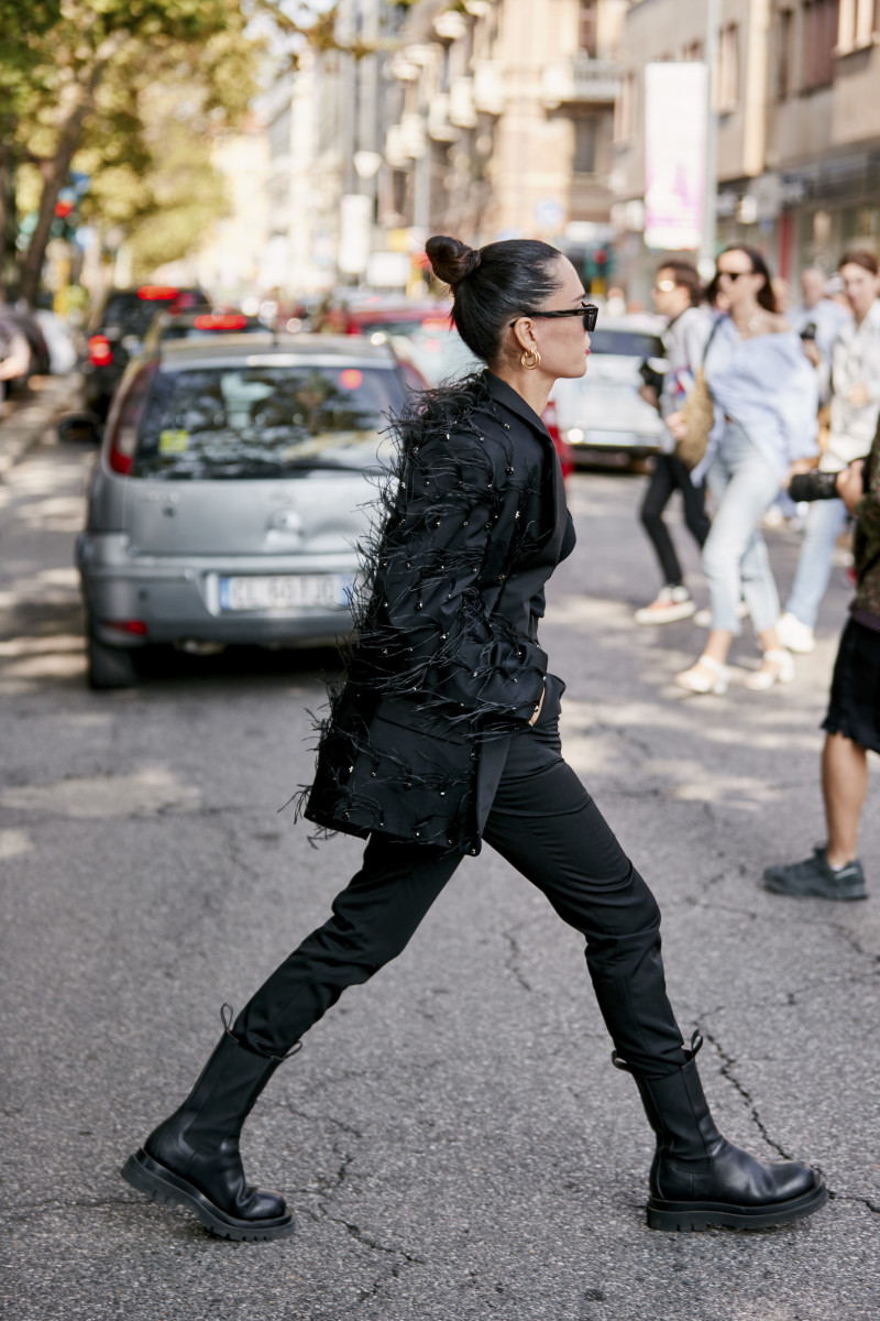 Lug-soled boots on the streets at Milan Fashion Week Spring 2020. 