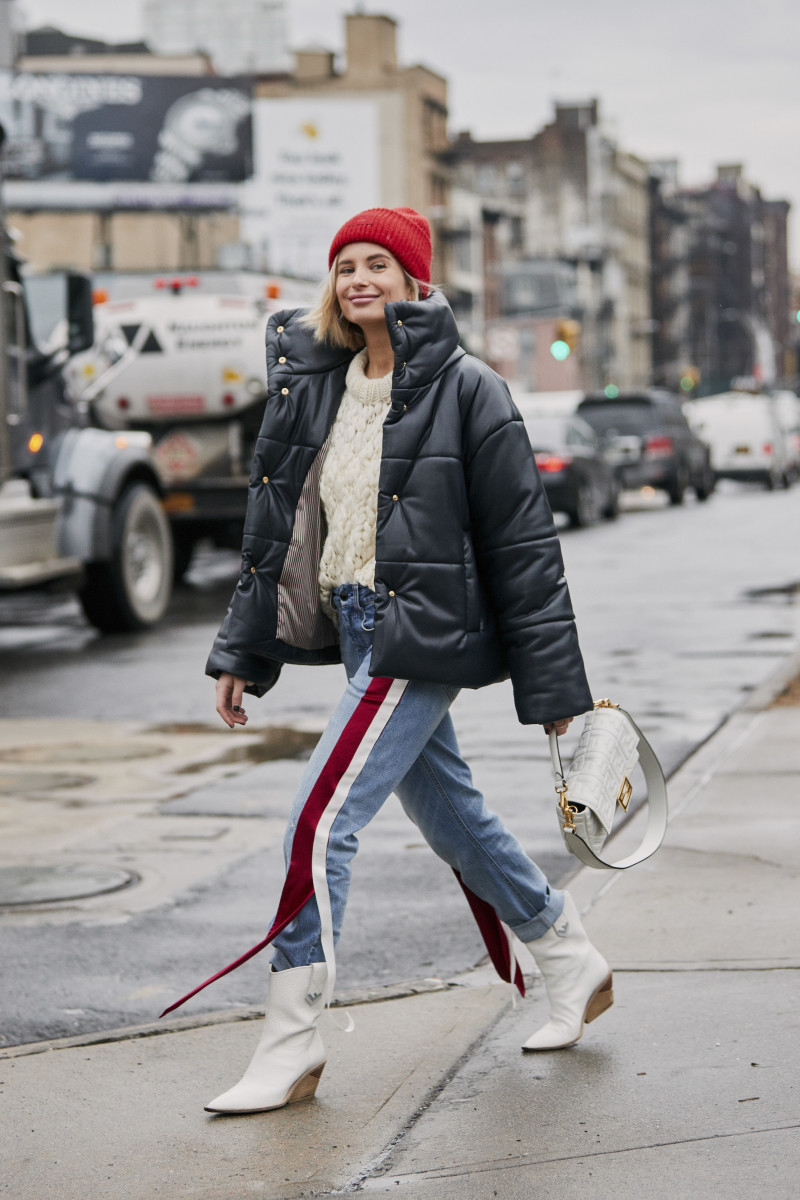 A showgoer wearing Fendi's Western boots during New York Fashion Week in February 2019.