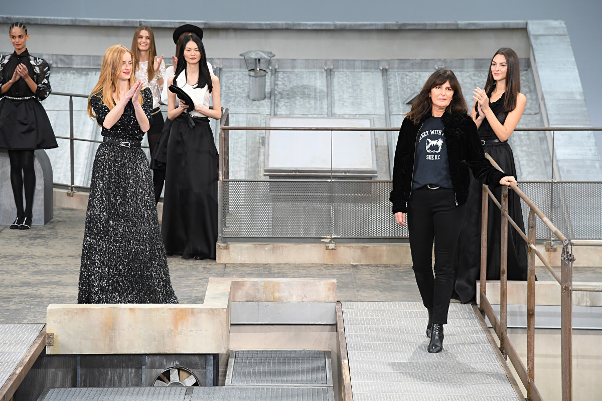 Designer Virginie Viard walks the runway during the Chanel Womenswear Spring 2020 show during Paris Fashion Week.