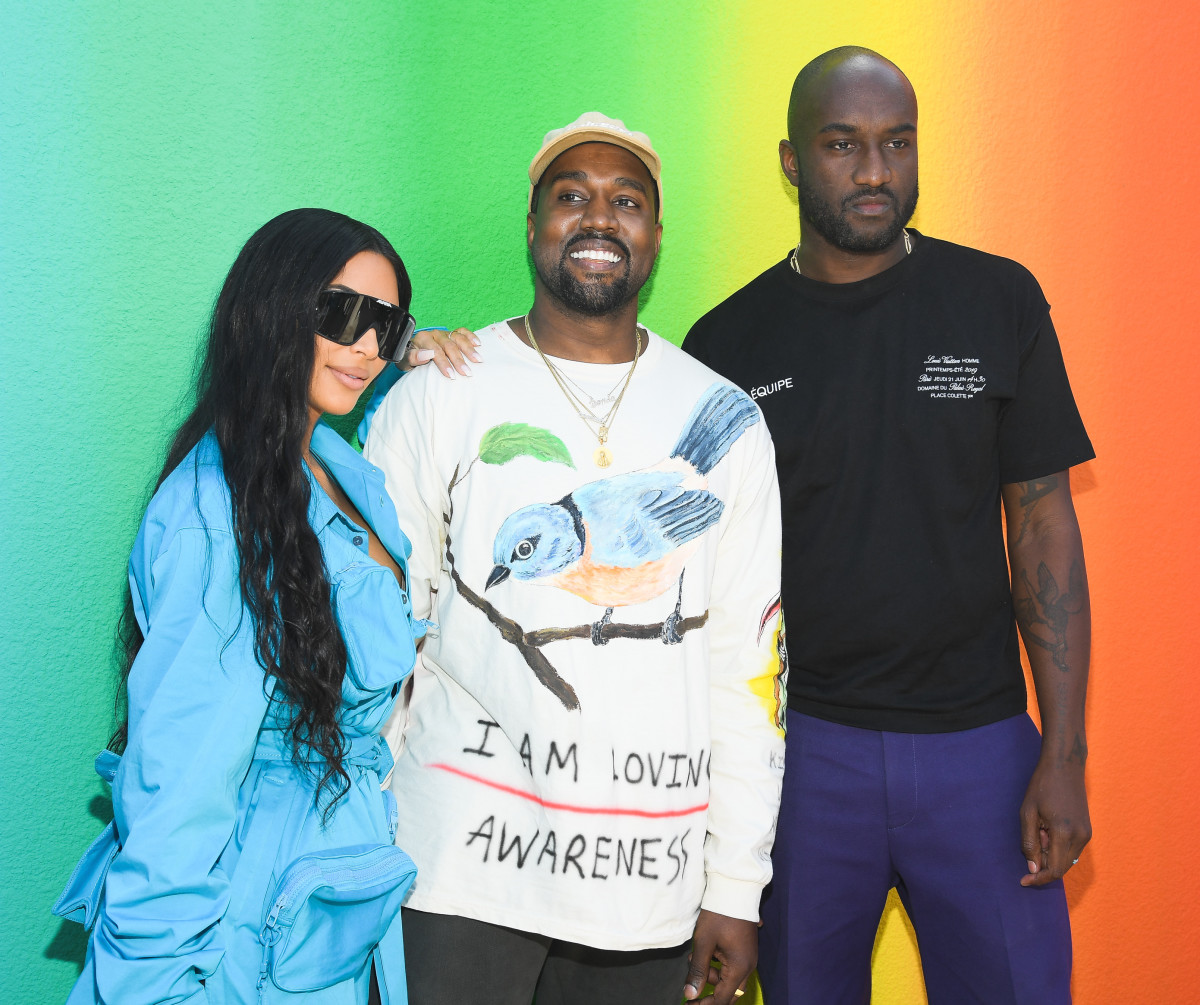 Kim Kardashian West, Kanye West and Virgil Abloh after the Louis Vuitton's Spring 2019 menswear show. Photo: Pascal Le Segretain/Getty Images