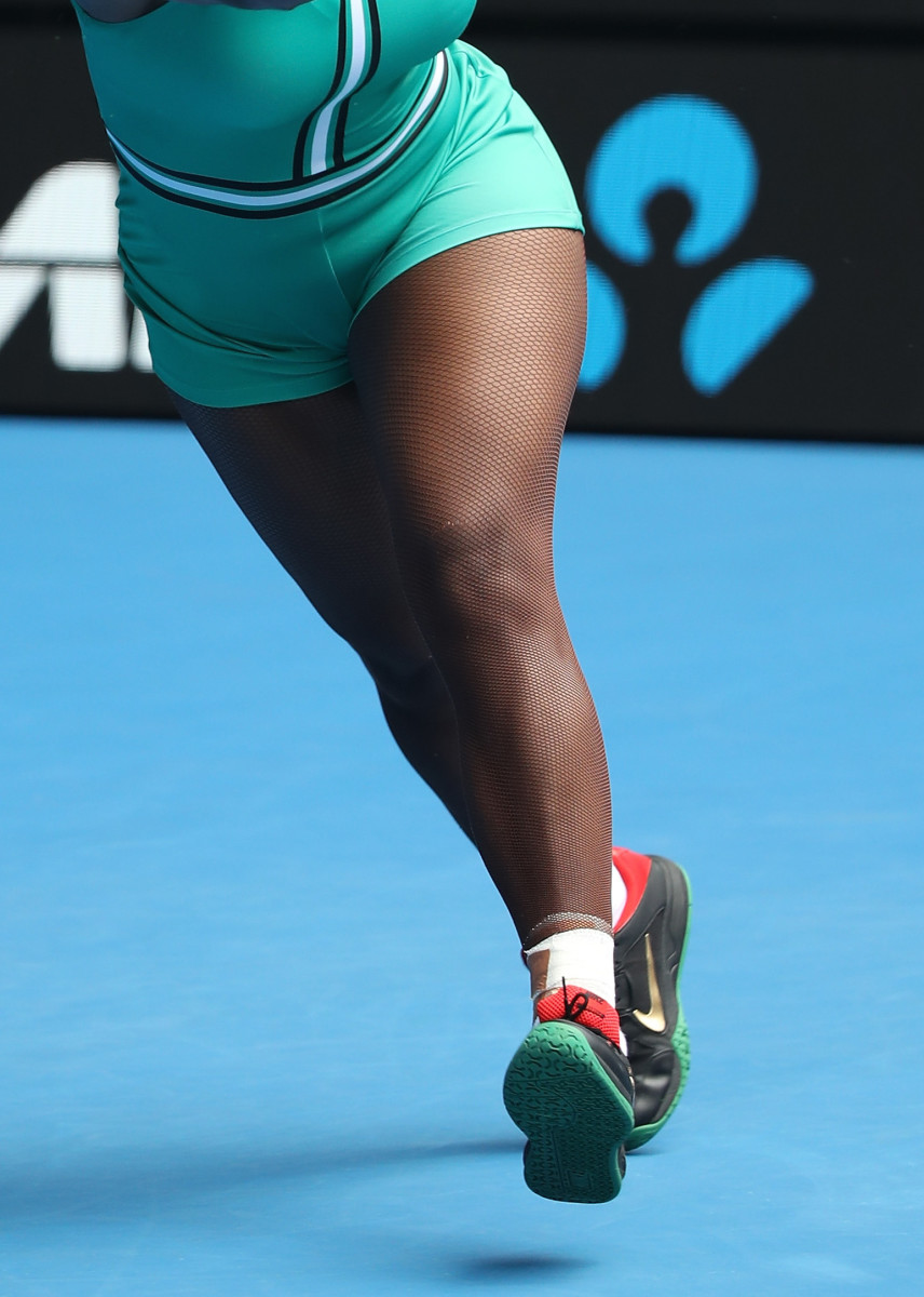 A closeup of Wiliams's fishnet nights at the 2019 Australian Open in Melbourne. Photo: Mark Kolbe/Getty Images