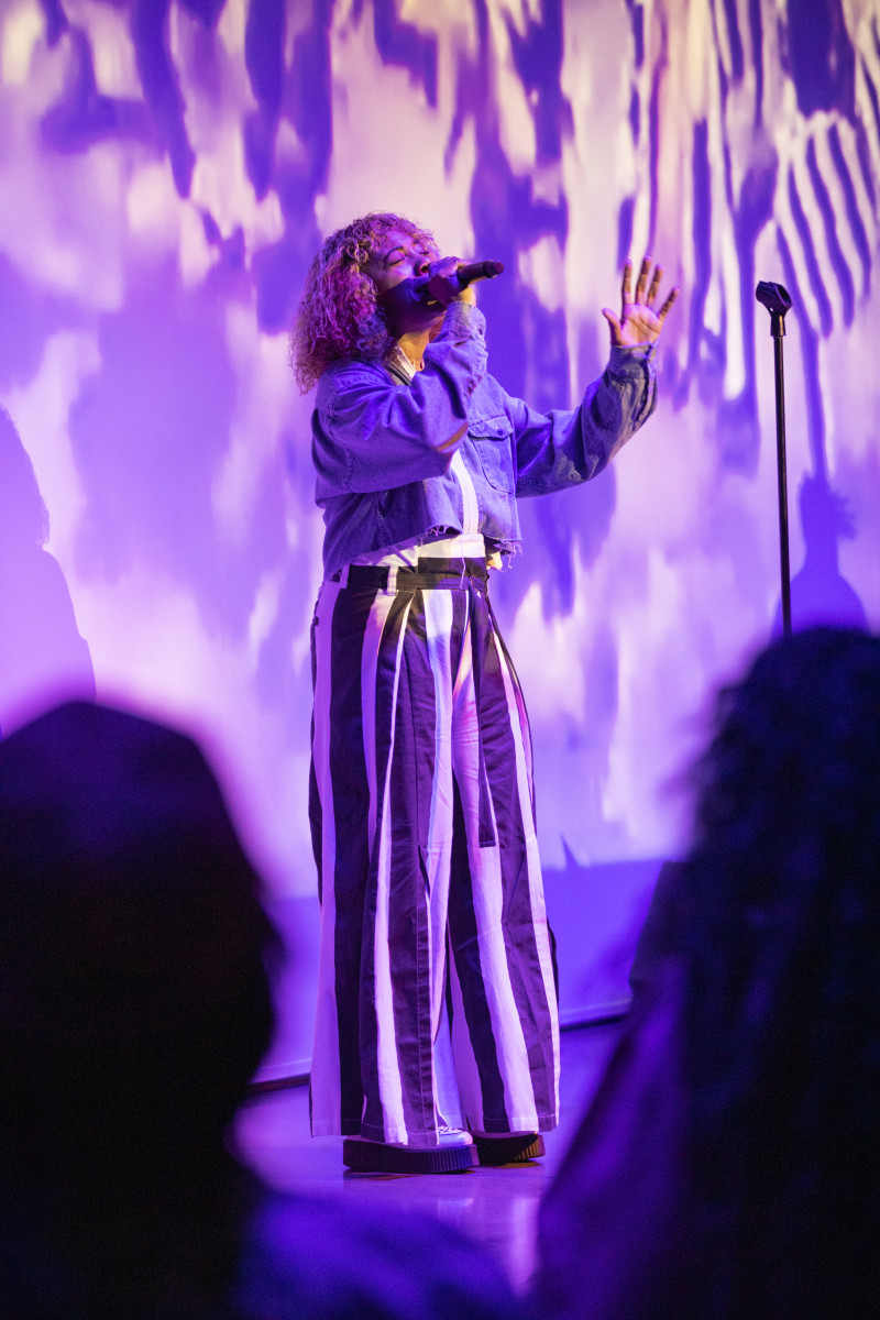 Bosco performs against video installations by Emeka Adams at the SCAD Museum of Art theater during SCAD deFINE Art. Photo: Courtesy of SCAD