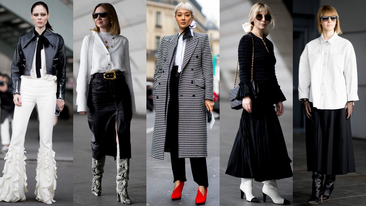 Black-and-white looks at Paris Fashion Week. Photos: Imaxtree