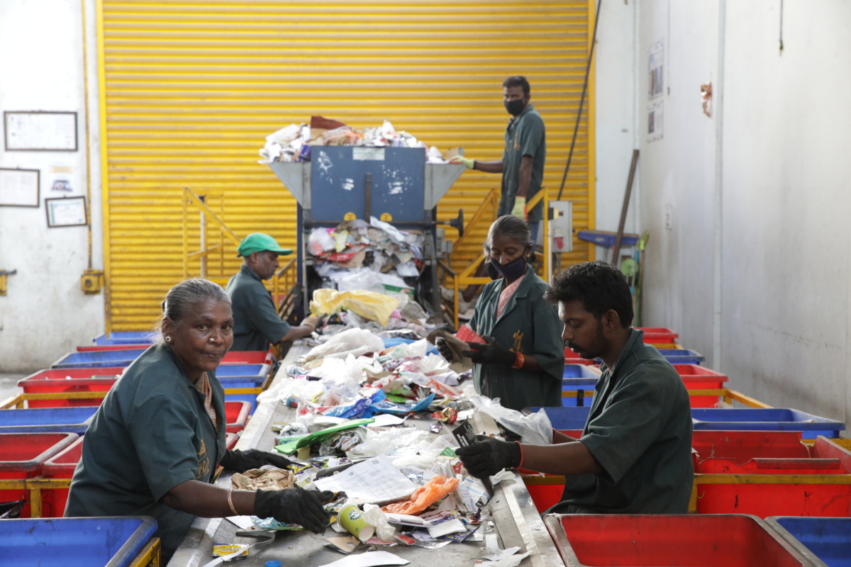 Inside a plastic segregation center that's part of The Body Shop's supply chain. Photo: Courtesy of The Body Shop
