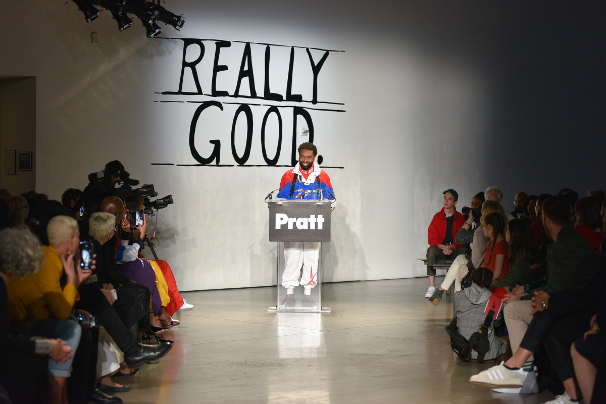 Homepage photo: Kerby Jean-Raymond during his acceptance speech for the 2019 Pratt Fashion Visionary Award in New York City. Photo: Fernando Colon