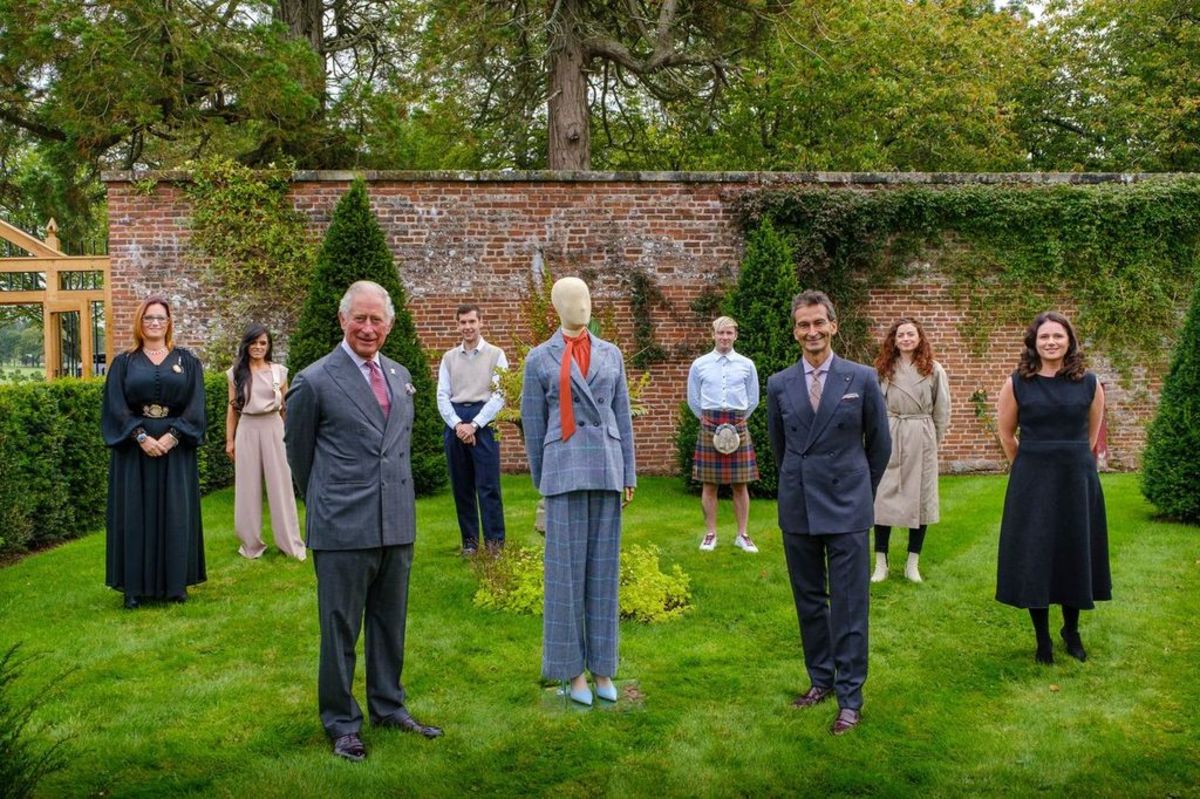 HRH The Prince of Wales & Yoox Net-a-Porter Group Chairman and CEO Federico Marchetti with six of the Modern Artisans at the final collection review at Dumfries House.