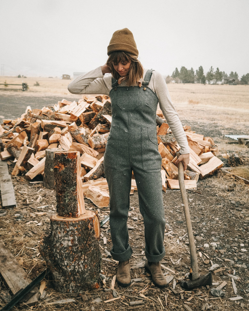 Kristi Reed chopping wood.