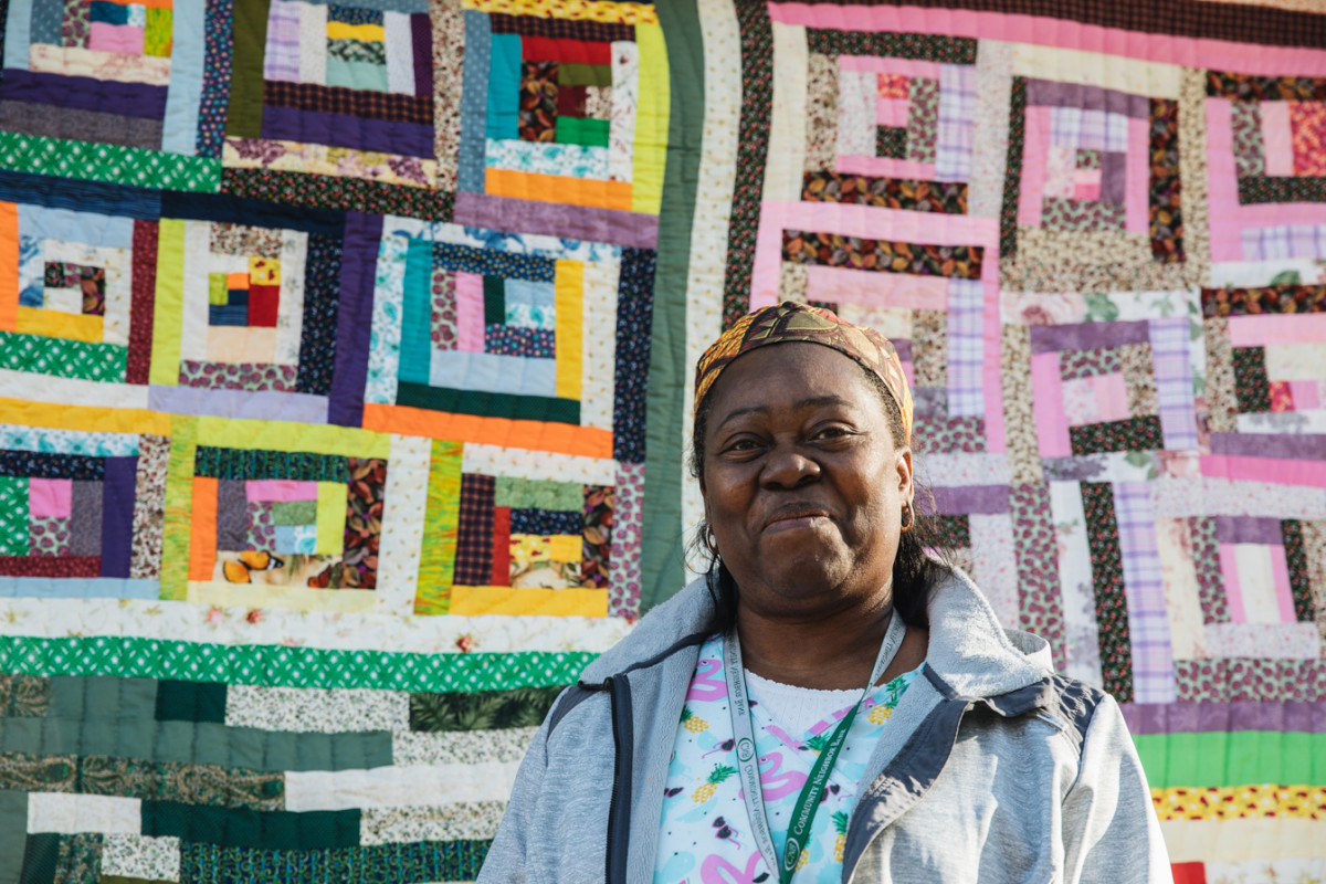 Doris Pettway Mosely, a quilter in Gee's Bend, with one of her creations.