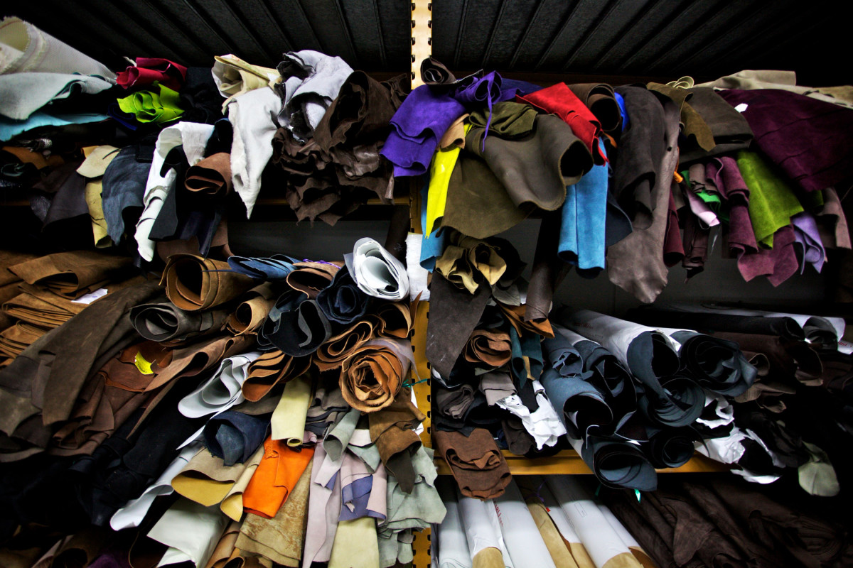 Stocks of leather are stored at a factory in Corridonia, Italy.