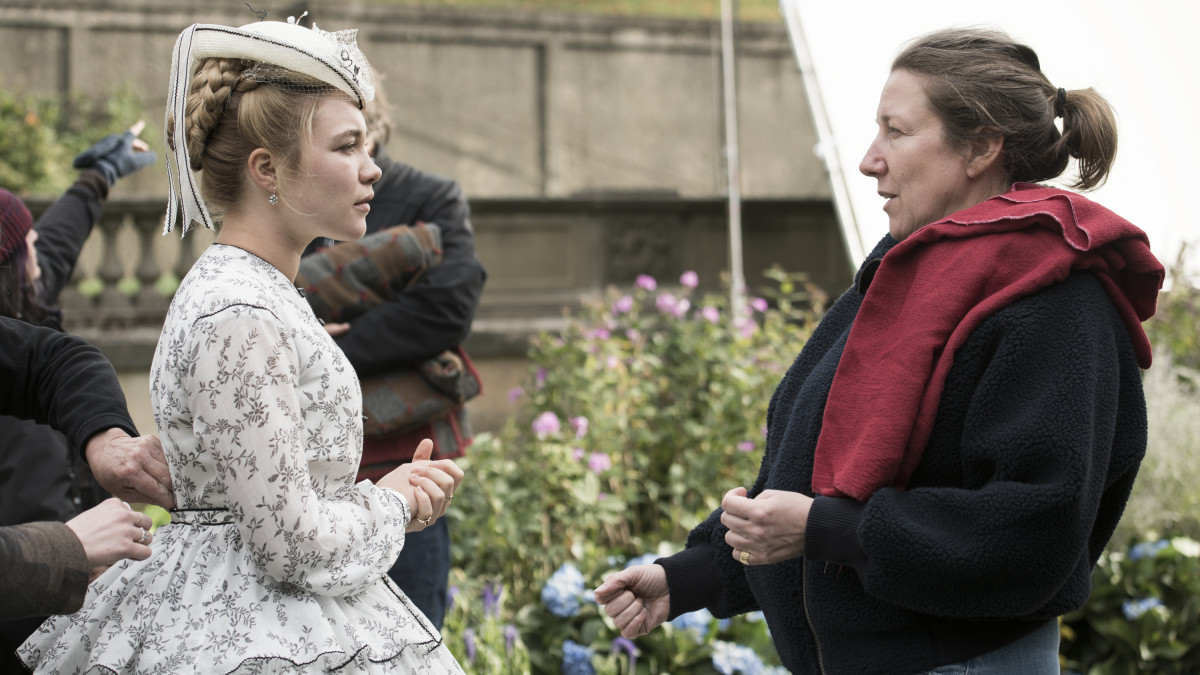 Florence Pugh and Durran on the 'Little Women' set.