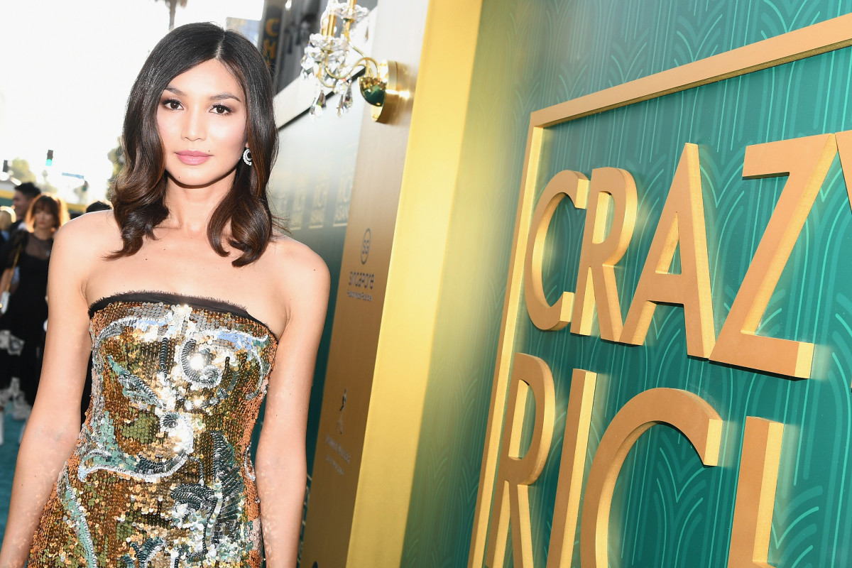 Gemma Chan wore a sequined dress by Laura Kim for Oscar de la Renta to the premiere of "Crazy Rich Asians" in 2018. 