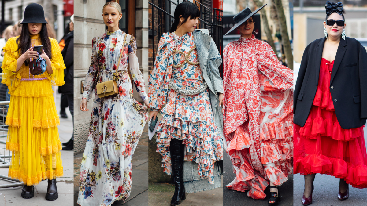 Na rua, na London Fashion Week, outono de 2020.