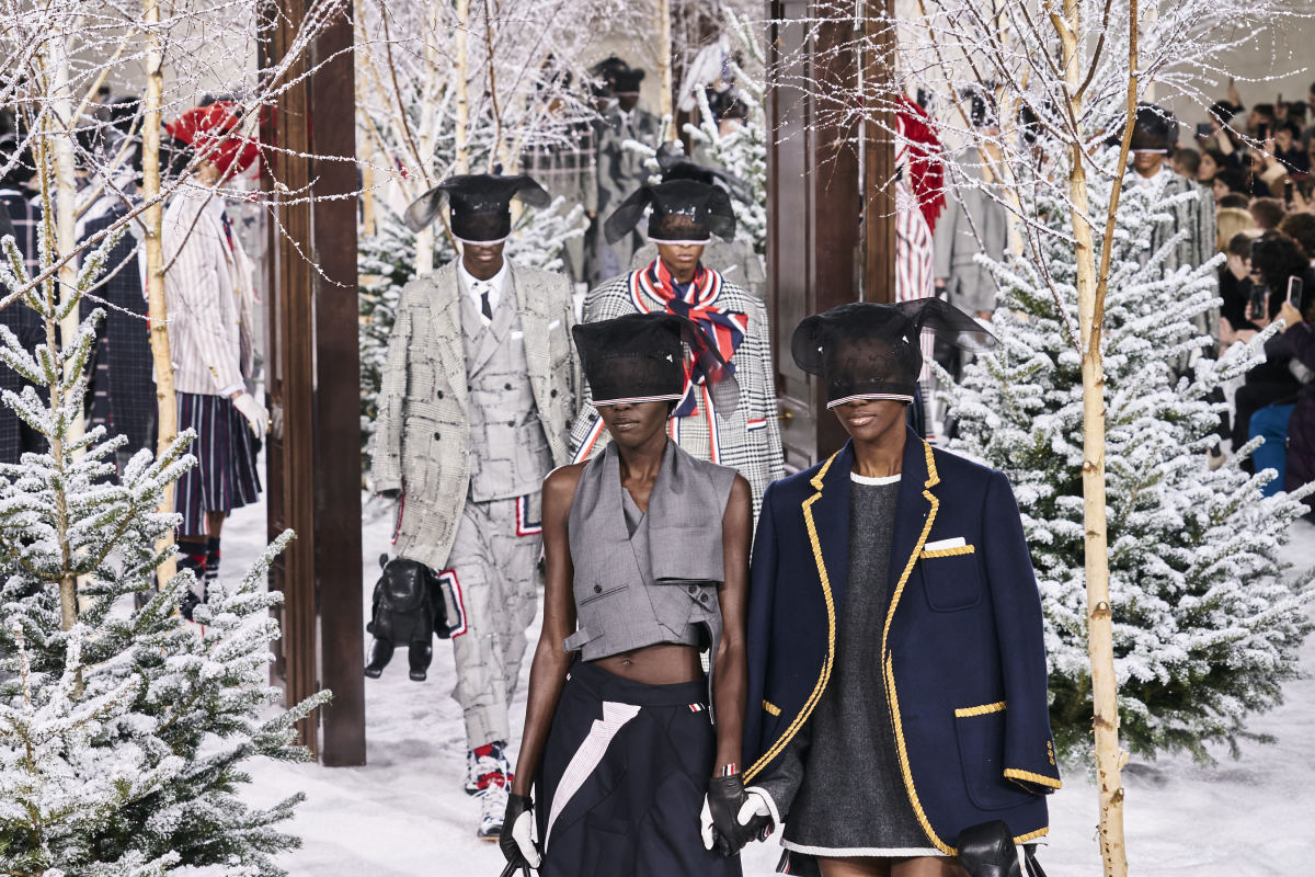 Looks from Thom Browne's Fall 2020 collection. Photo: Imaxtree