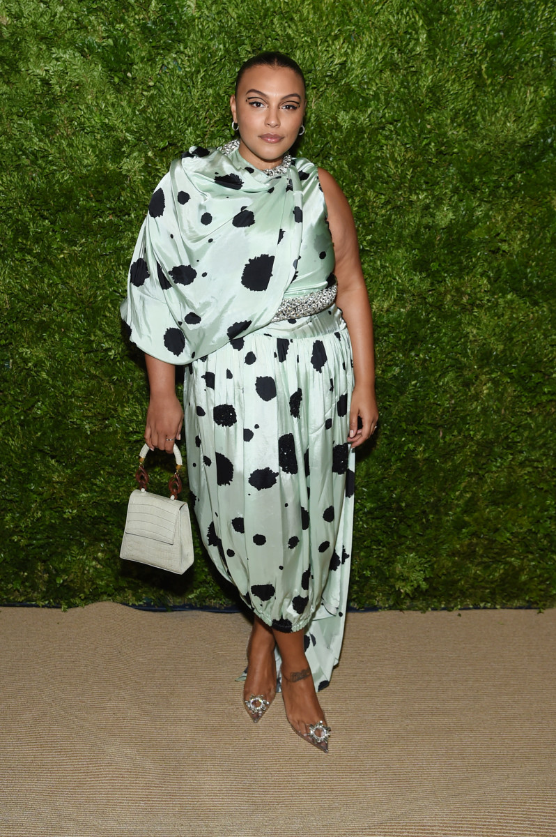 Paloma Elsesser wearing J.W. Anderson, Brother Vellies and Amina Muaddi at the 2019 CFDA/Vogue Fashion Fund Awards.