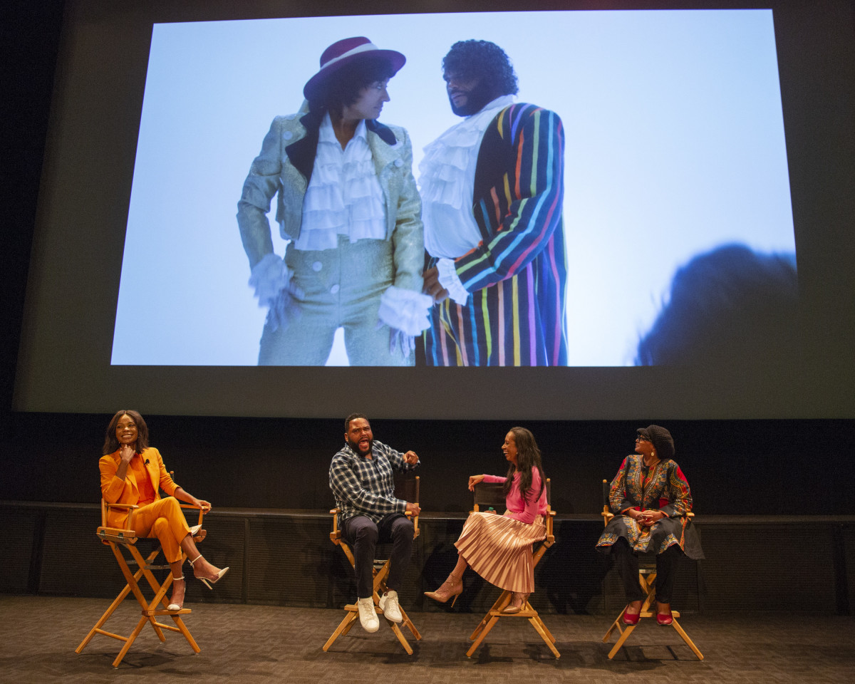 Celebrity Fashion: Celebrity Fashion: In 2019, ABC & ABC Studios hosted a screening of the 'Red Rain' episode and panel of 'shaded-ish' Emmy nominees, Anthony Anderson (2d from left) and costume dressmaker Michelle Cole (2d from left) and her costume supervisor Devon Patterson, moderated by Zuri Hall (a long way left).