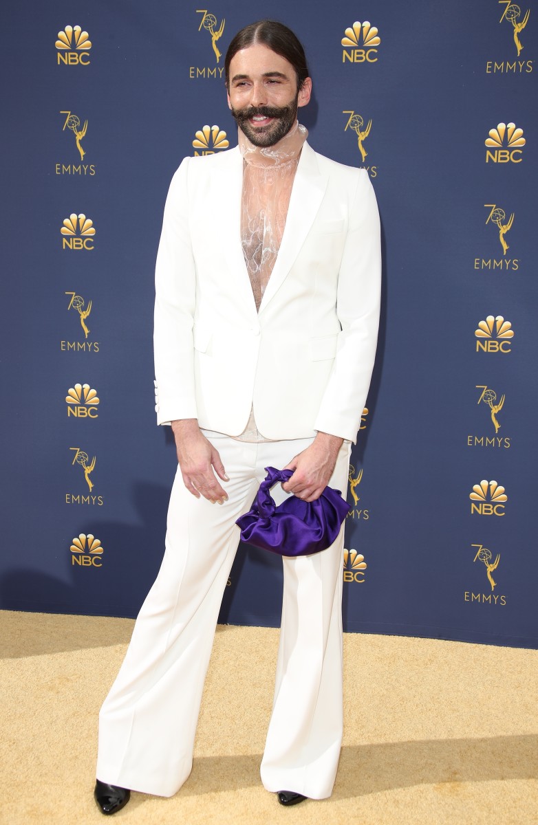 Jonathan Van Ness in a Stella McCartney suit at the 2018 Emmy Awards. 