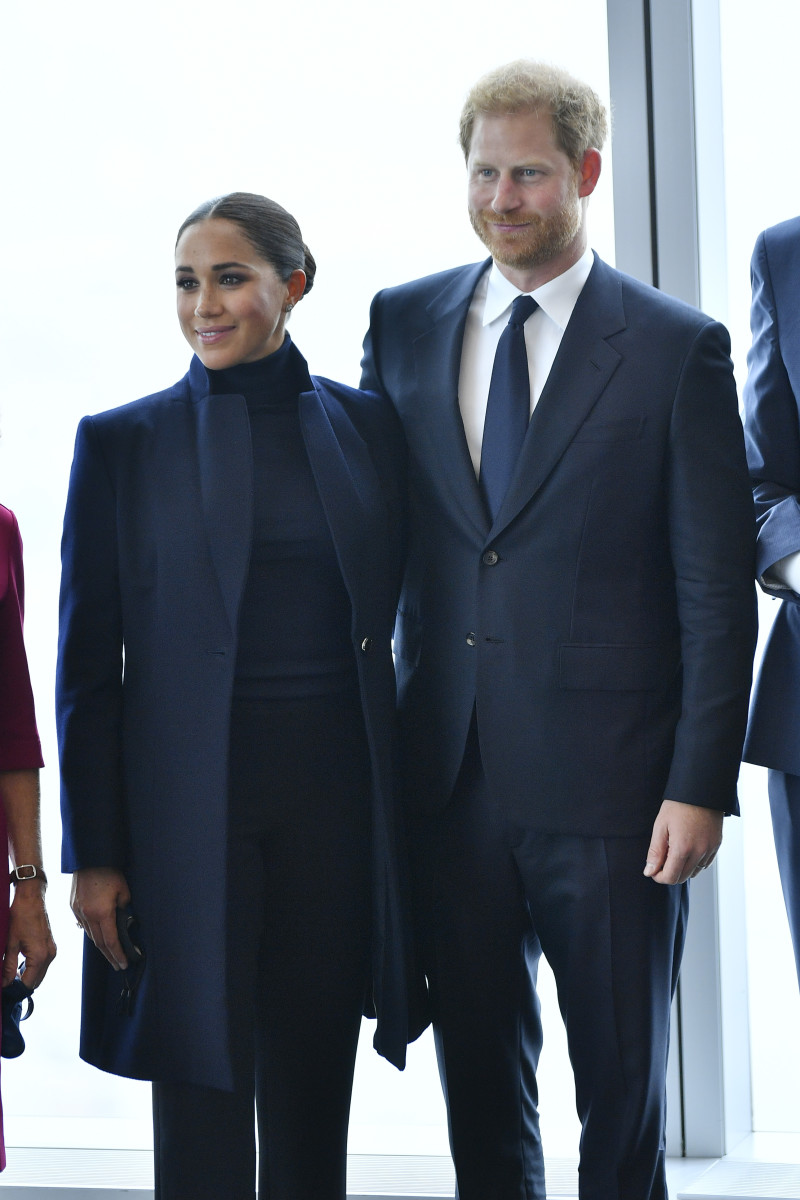Meghan, Duchess of Sussex and Prince Harry, Duke of Sussex pose at One World Observatory on September 23, 2021 in New York City. 