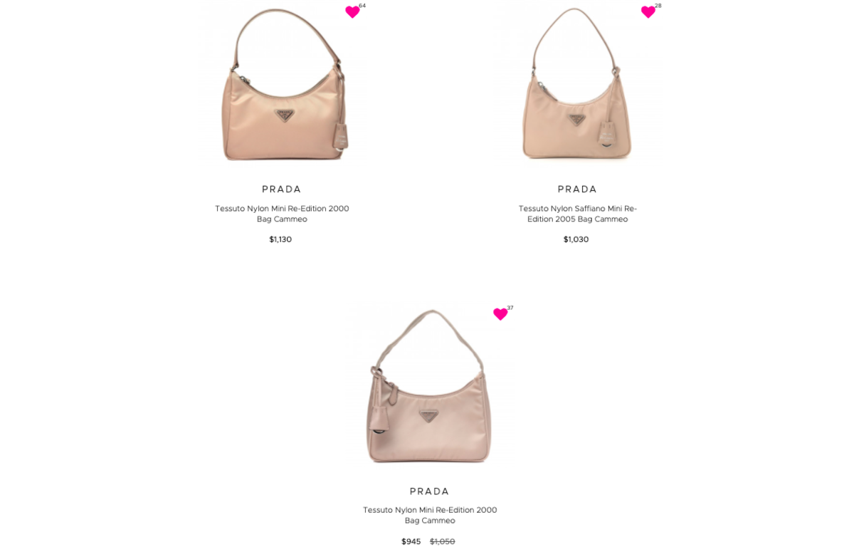 Similar Prada bags with subtle variations in price on Fashionphile.