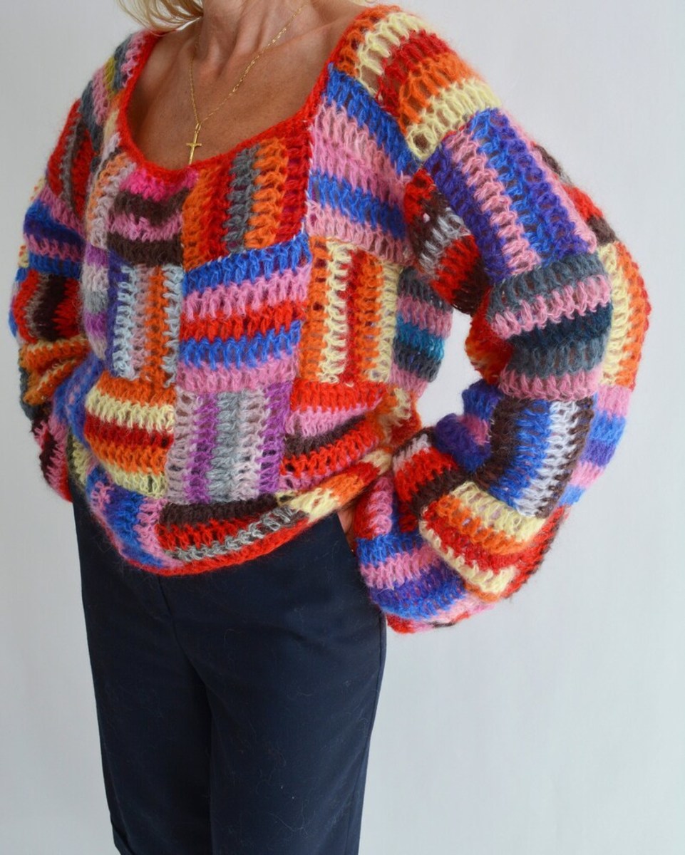 Open Mind Patchwork Mohair Sweater, $120, available here (one size). 