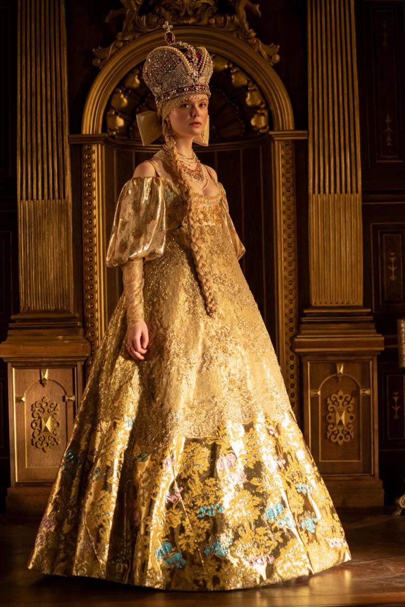 Catherine (Elle Fanning) in her coronation gown. 