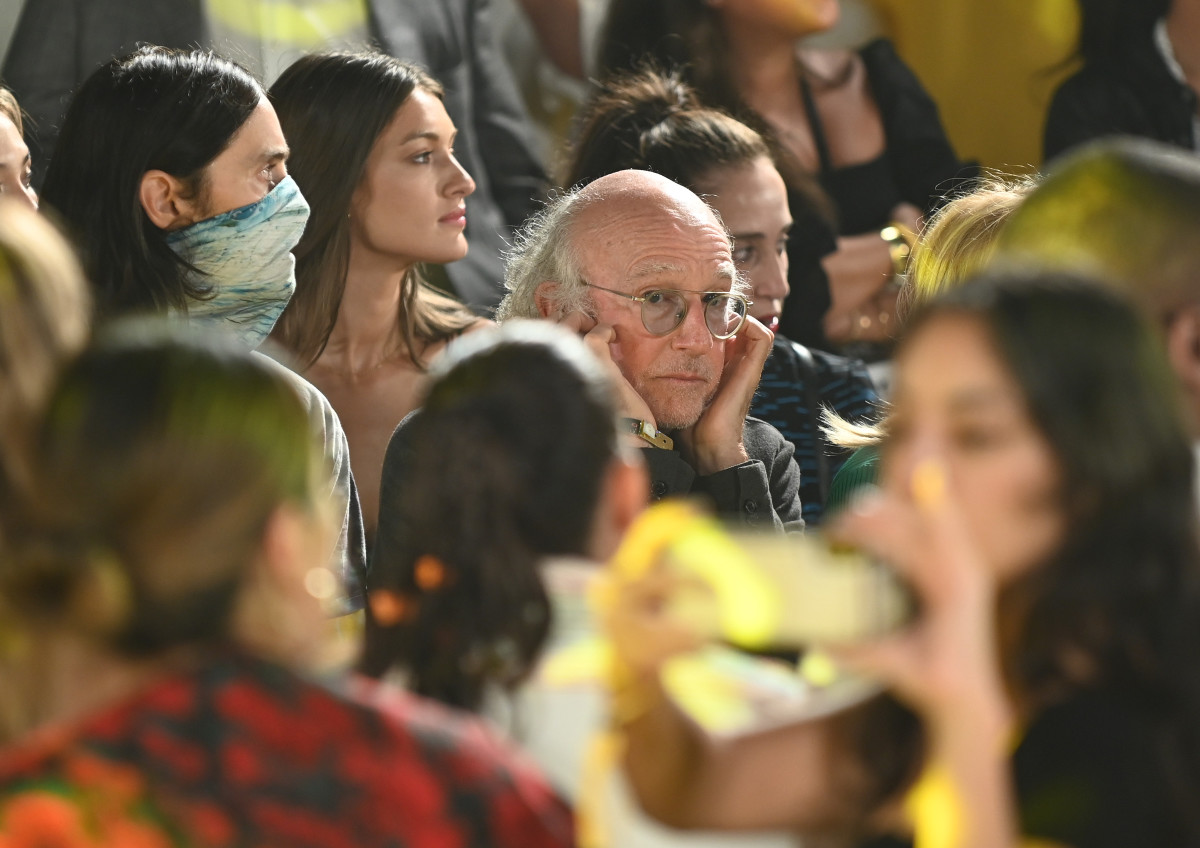 Larry David at Staud's Spring 2022 show — an all-time great New York Fashion Week moment.