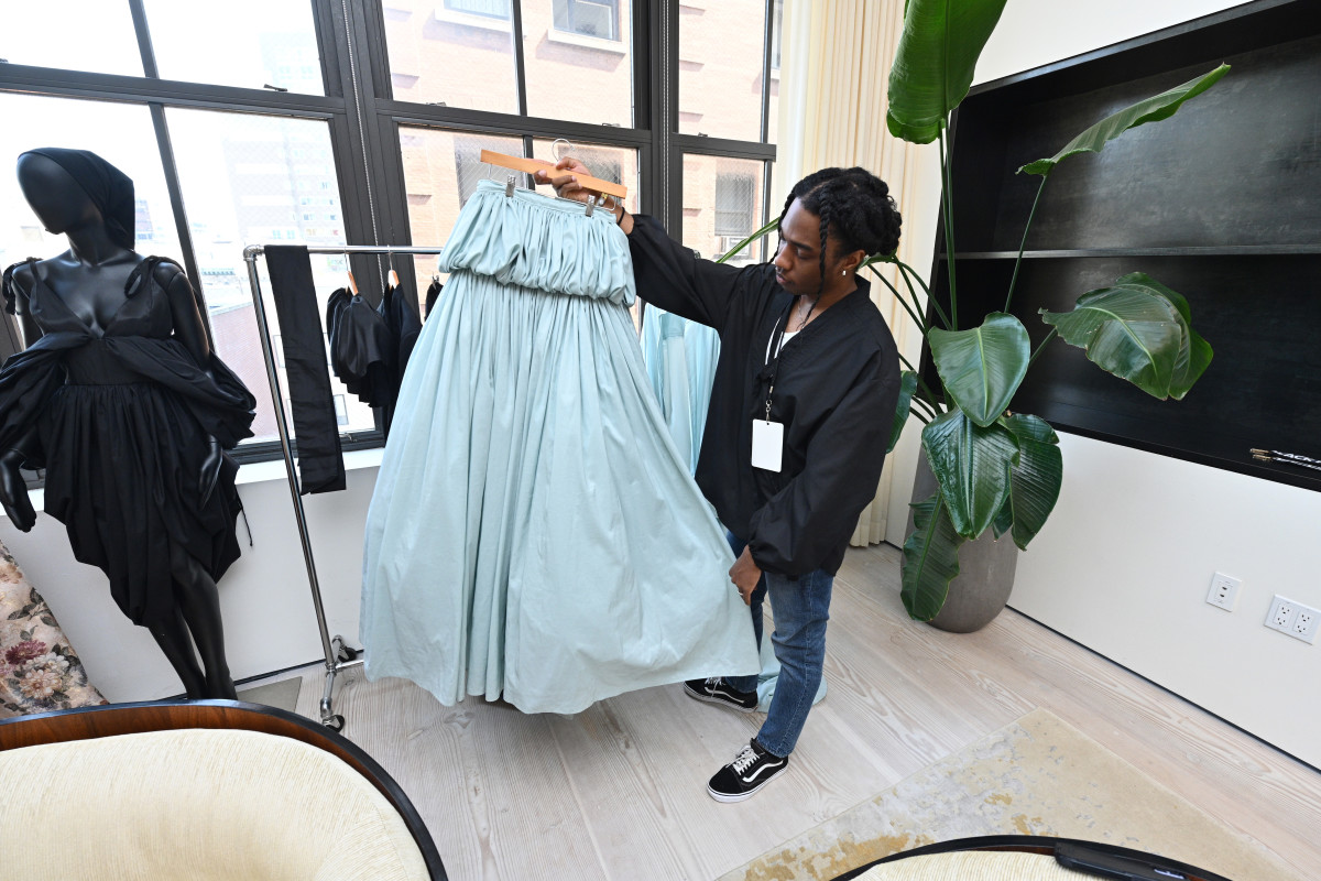 Designer Adreain Guillory of Ajovang at the Black In Fashion Council Discovery Showrooms at New York Fashion Week Spring 2022. 