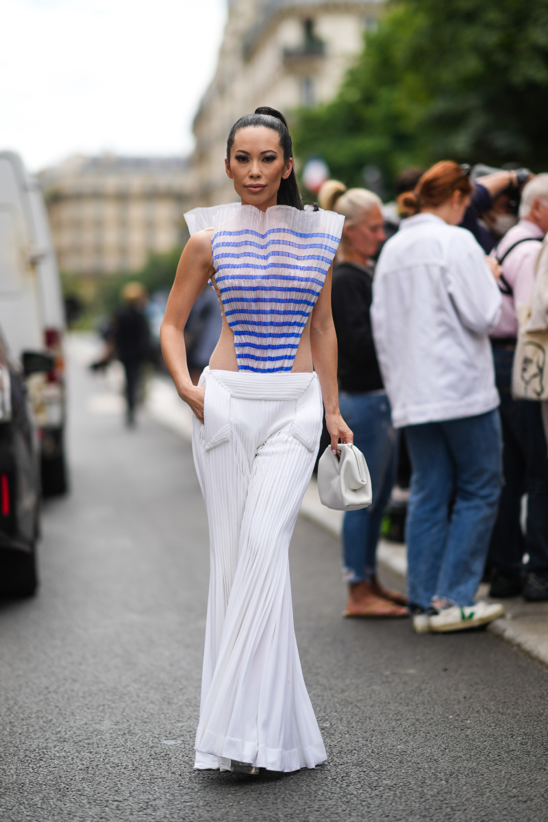 Christine Chiu, in Jean-Paul Gaultier, at the Fall 2021 haute couture shows in Paris in July 2021.