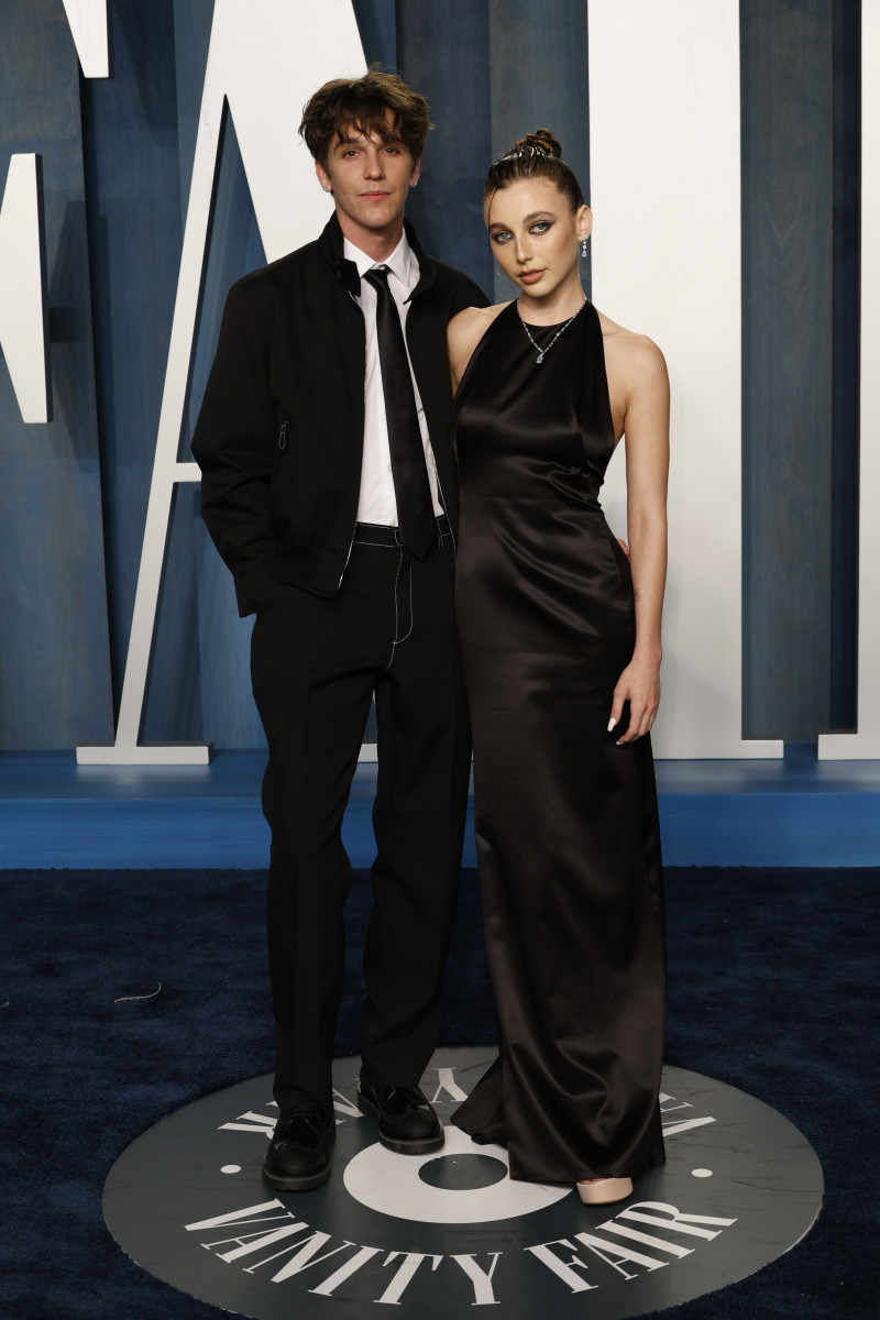 Emma Chamberlain wearing Louis Vuitton with Tucker Pillsbury (aka Role Model) at the 2022 Vanity Fair Oscar Party