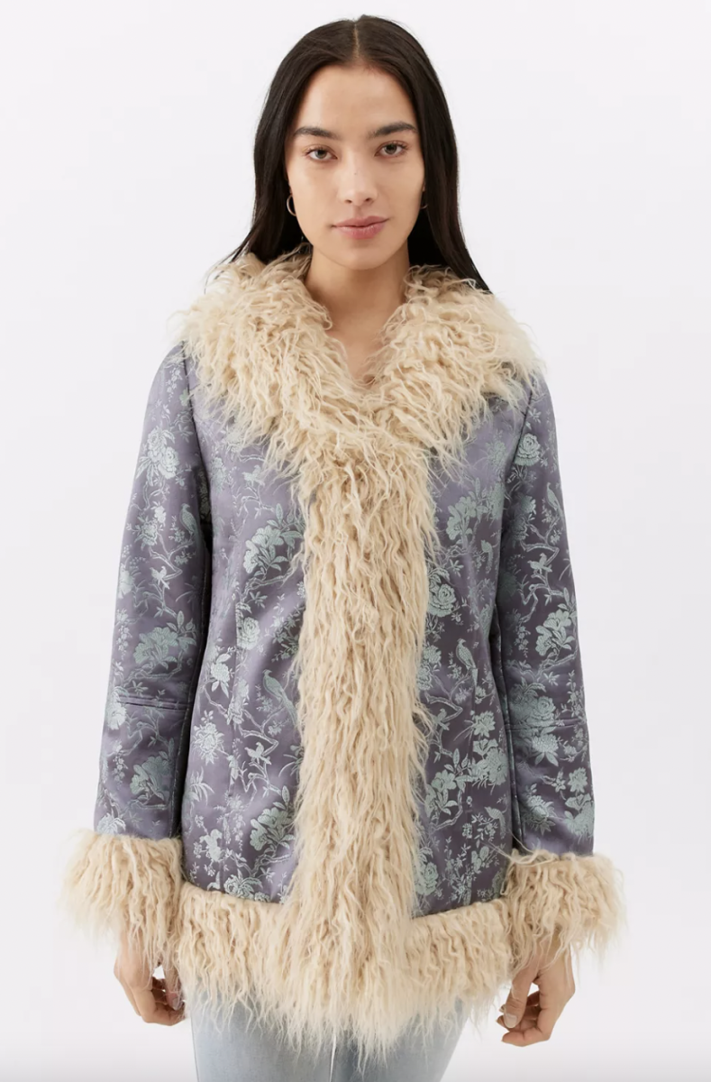 UO Amber Brocade Faux Fur Coat