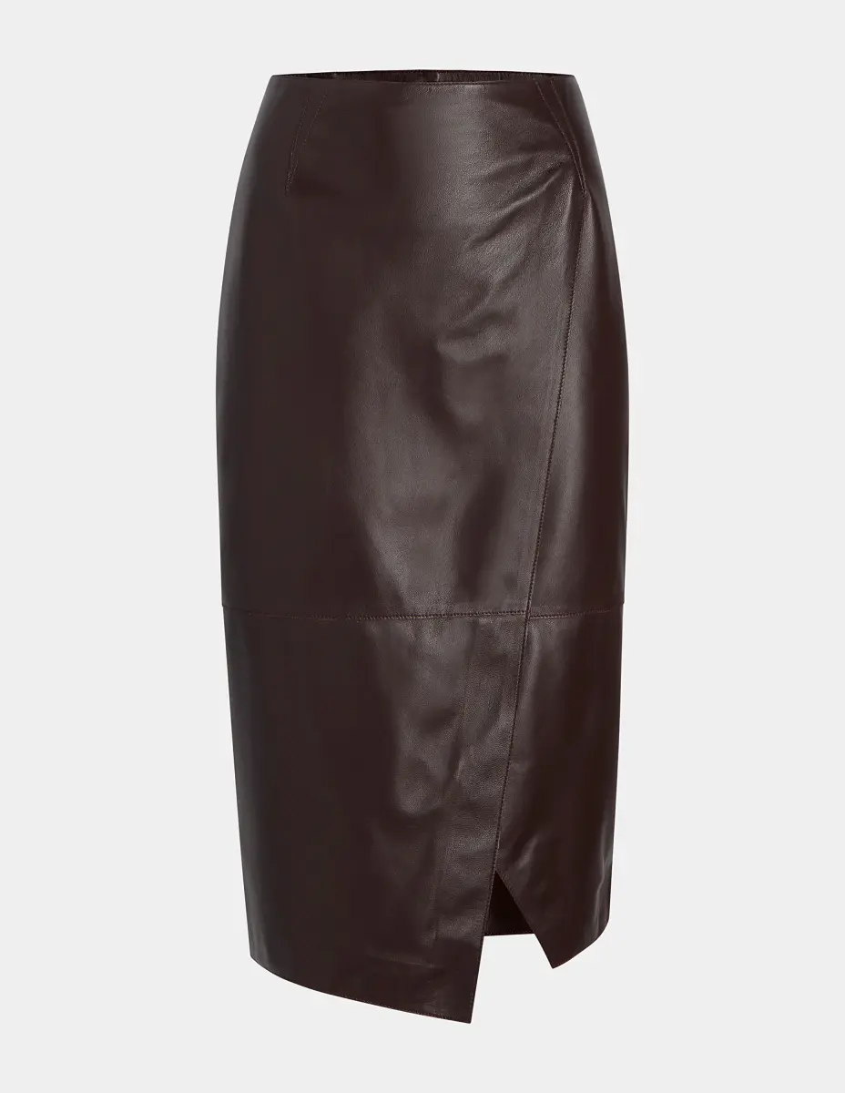 Dark brown clearance leather pencil skirt