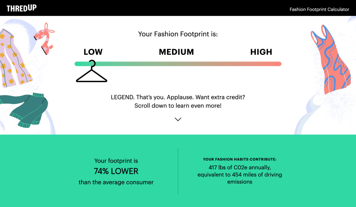 As Shoppers Increasingly Choose Resale, Thredup Launches Personal 'Fashion  Footprint' Calculator - Fashionista
