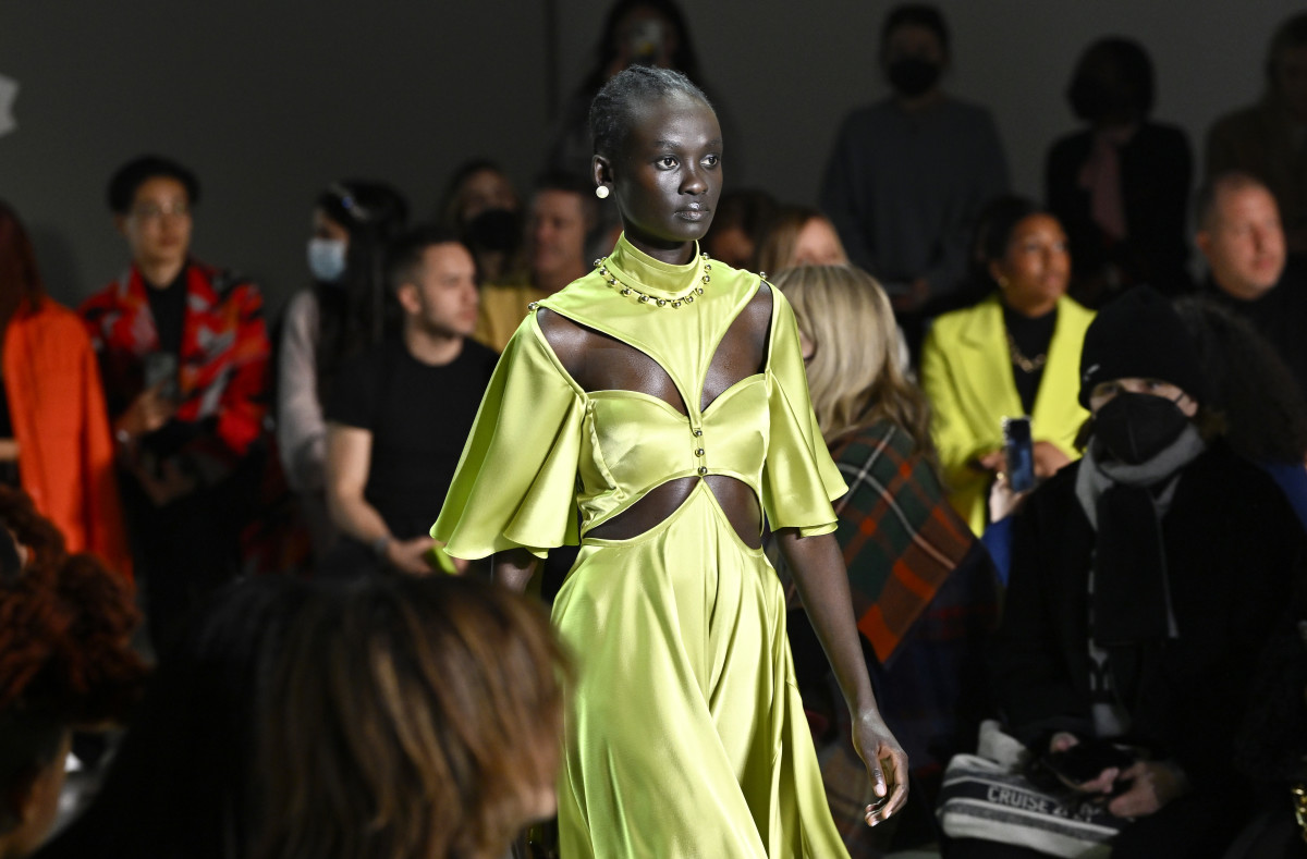  A model walks the runway for Prabal Gurung during 2022 New York Fashion Week The Shows on February 16, 2022 in New York City