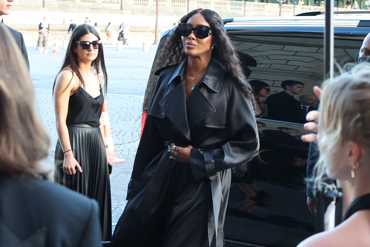 Naomi Campbell arriving at a Balenciaga dinner in Paris following the brand's haute couture show in July 2022.