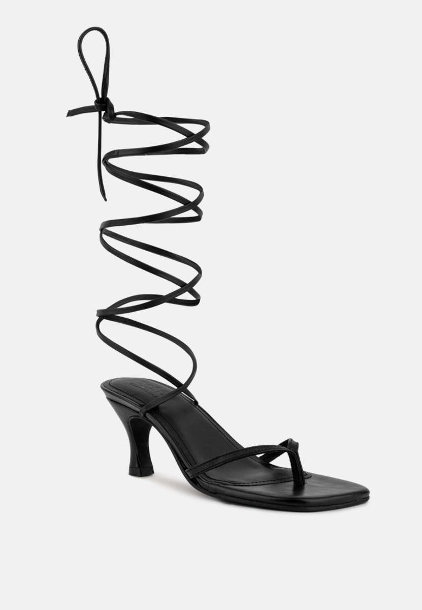 Rag & Co Dorita Black Kitten Heel Lace Up Sandal