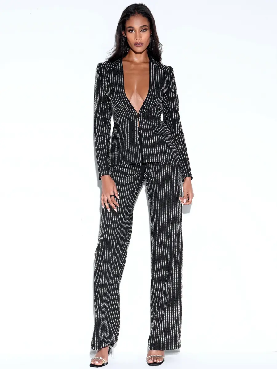 Miss Circle Teagan Black Crystal Blazer Jacket, $169, available here (sizes 2XS-XL). Miss Circle Taelyn Black Crystal Trousers, $135, available here (sizes 2XS-XL). 