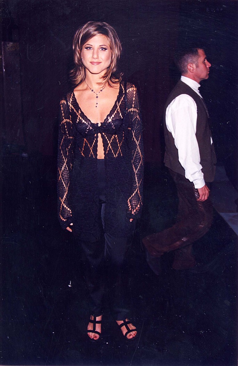 Great Outfits in Fashion History: Fashionista 1995 Cardigan Aniston\'s See-Through - Jennifer