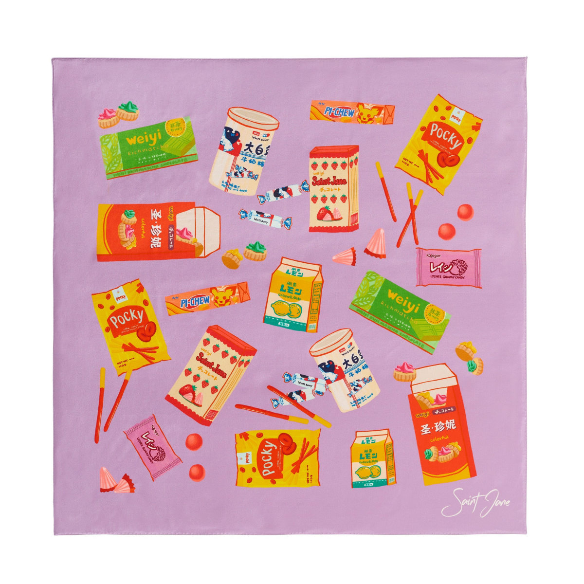 Saint Jane Asian Snacks Silk Twill Scarf