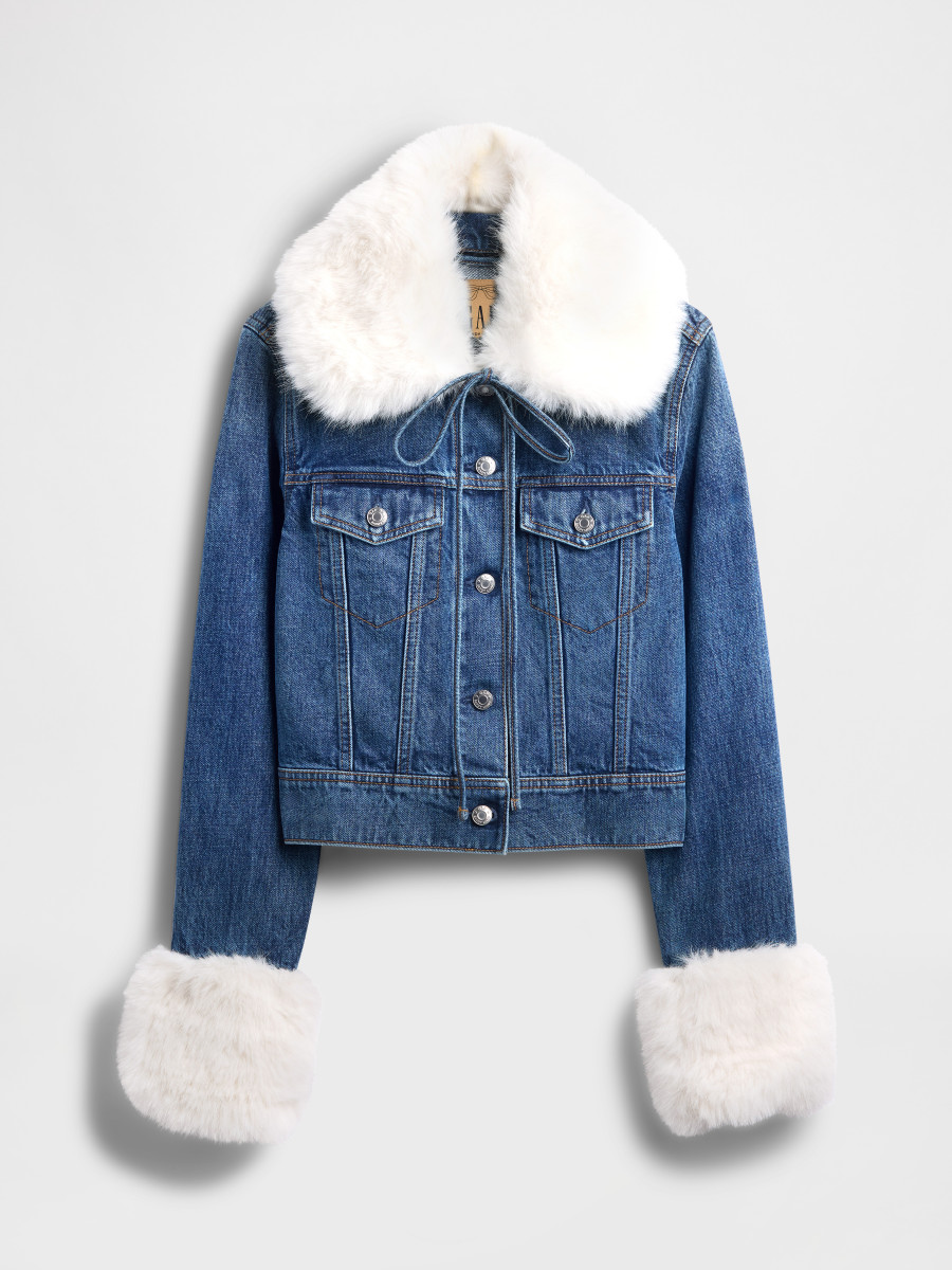 Gap Sandy Liang faux fur trimmed denim trucker jacket