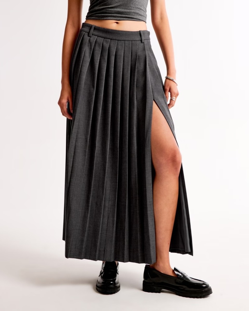 【THE MOZZ】Newt Pleated Skirt Pants MessiGZ Skirt in stone gray polyester